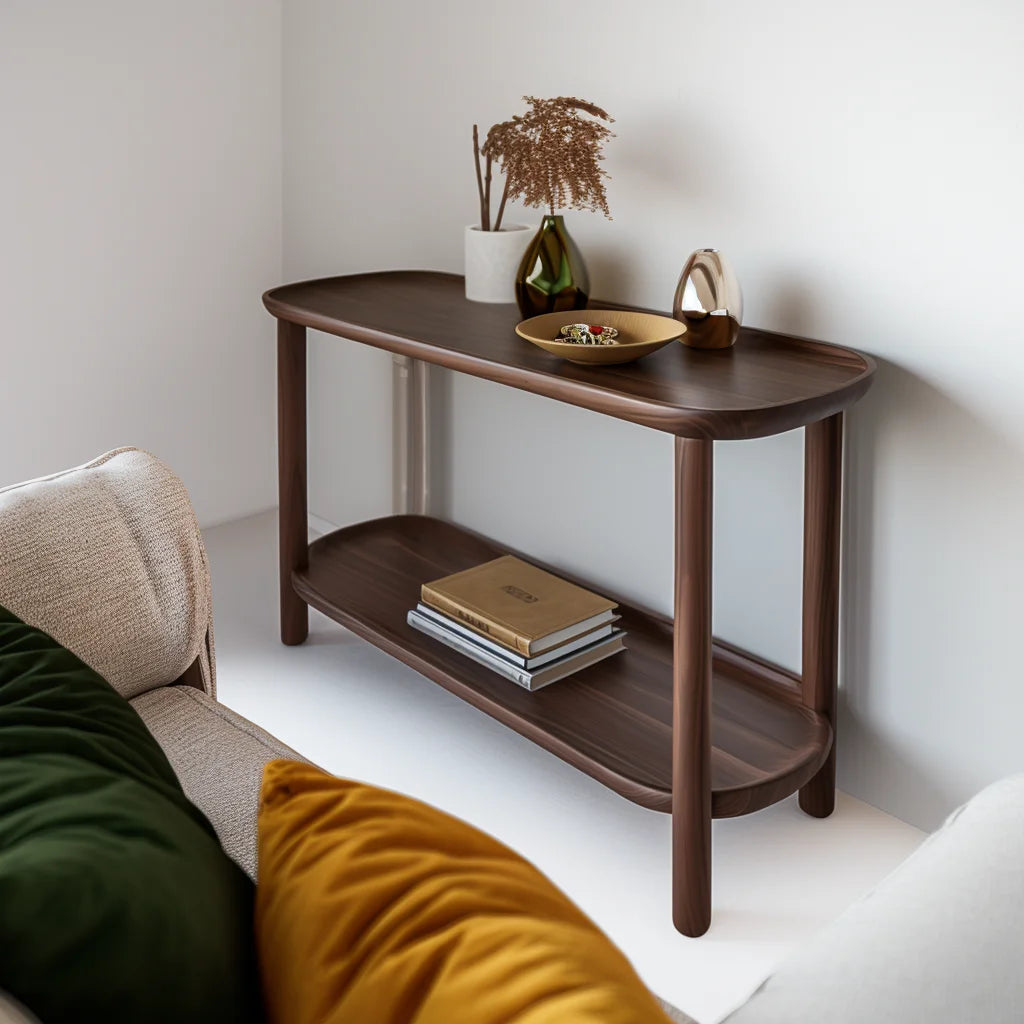 Modern Wooden Console Table Lower Shelf Storage