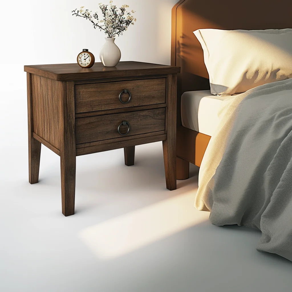 Rustic Wooden Nightstand Two Drawer Storage Accent Table