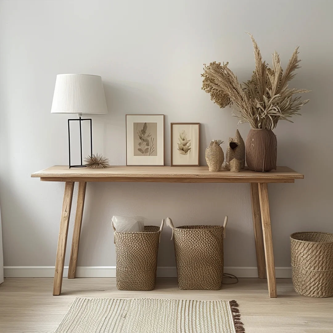 Rustic Console Table Minimalist Design Natural Finish