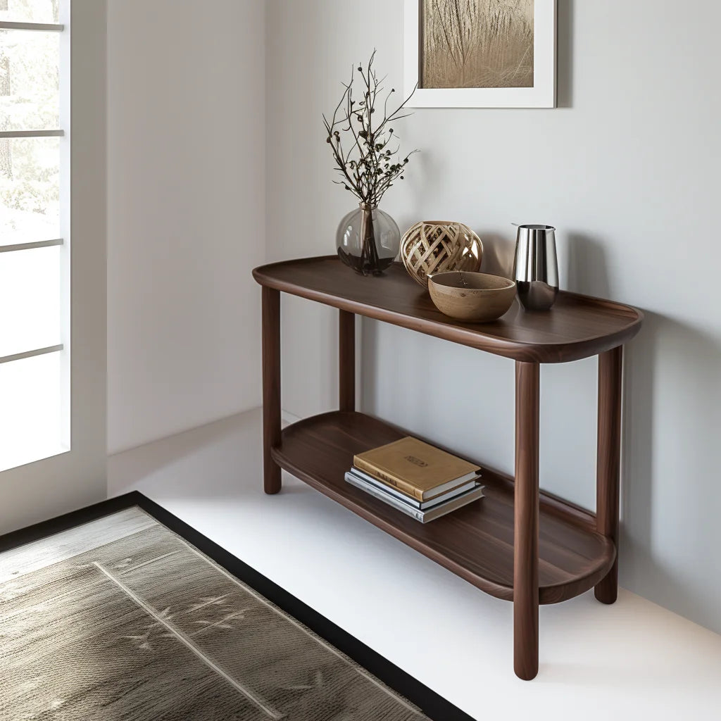 Modern Wooden Console Table Lower Shelf Storage