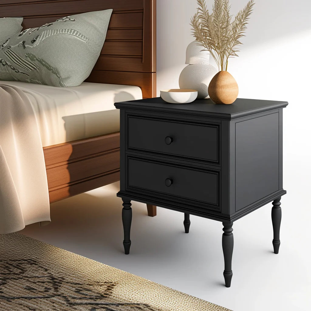 Vintage Black Nightstand Two Drawer Design