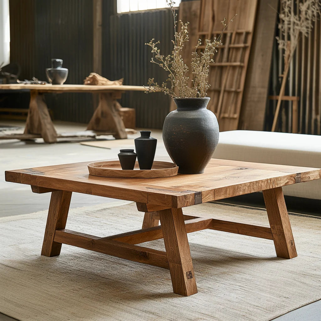 Rustic Wooden Coffee Table Natural Finish Sturdy Design