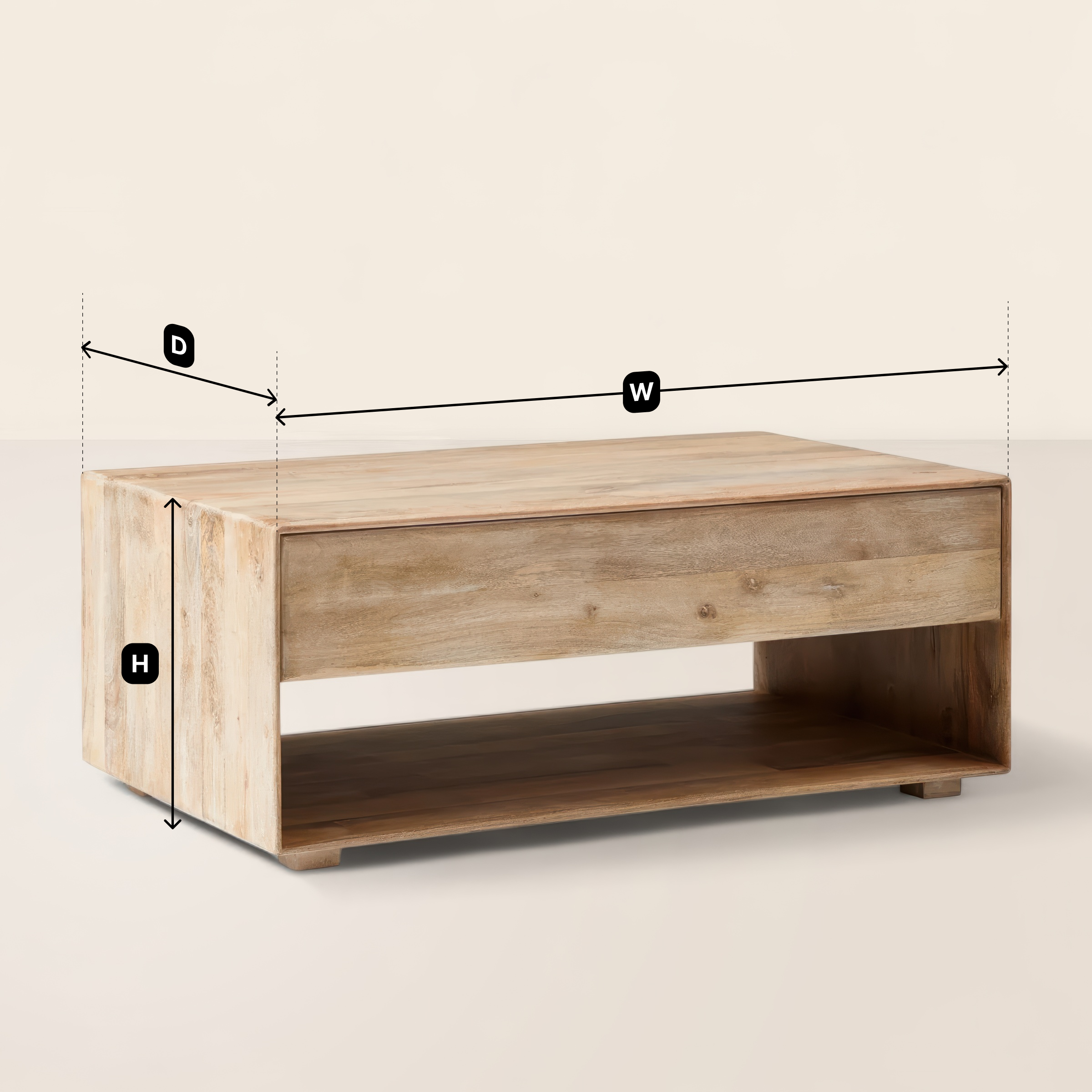 Rectangular Storage Coffee Table Modern Open Shelf Design