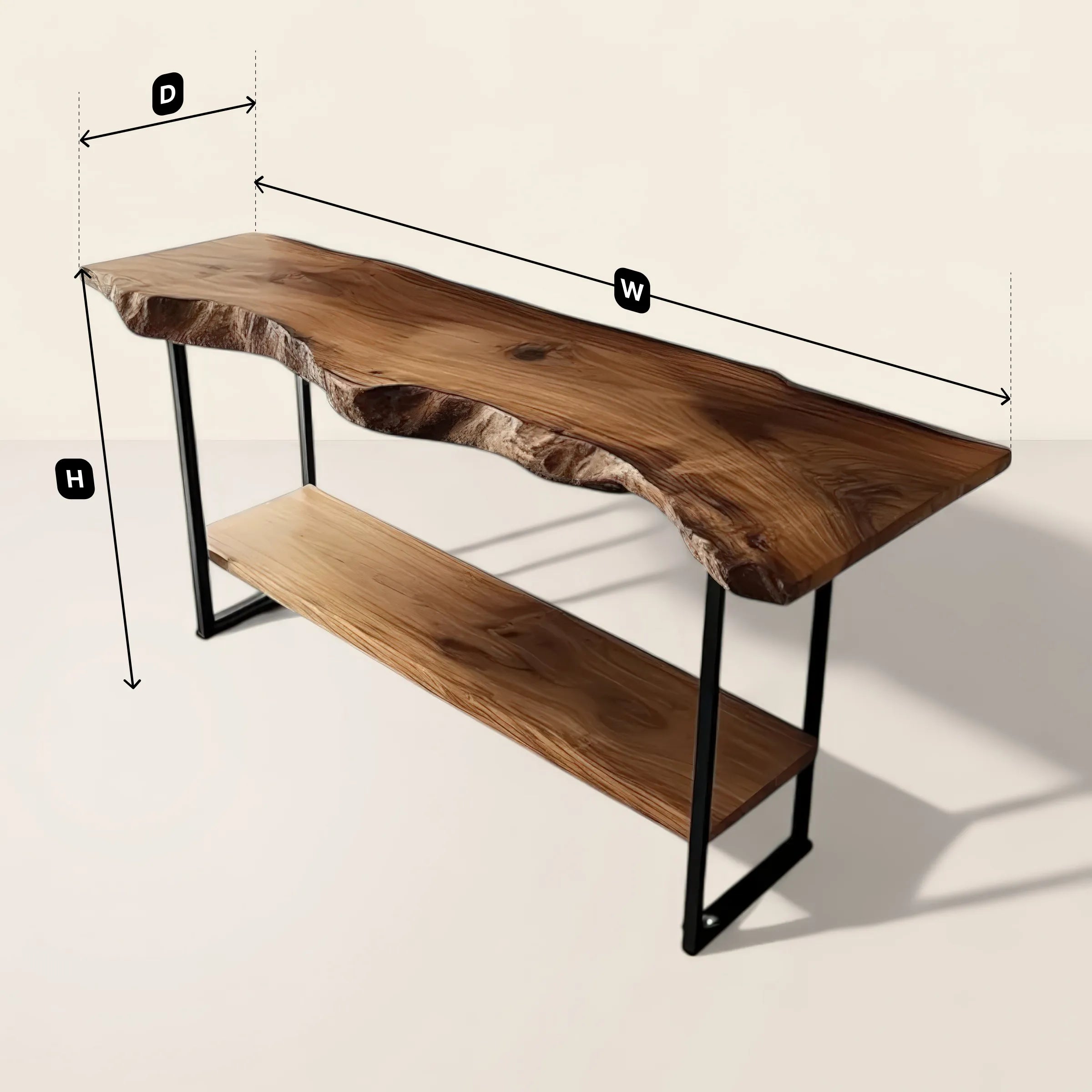 Rustic Live Edge Console Table with Metal Frame