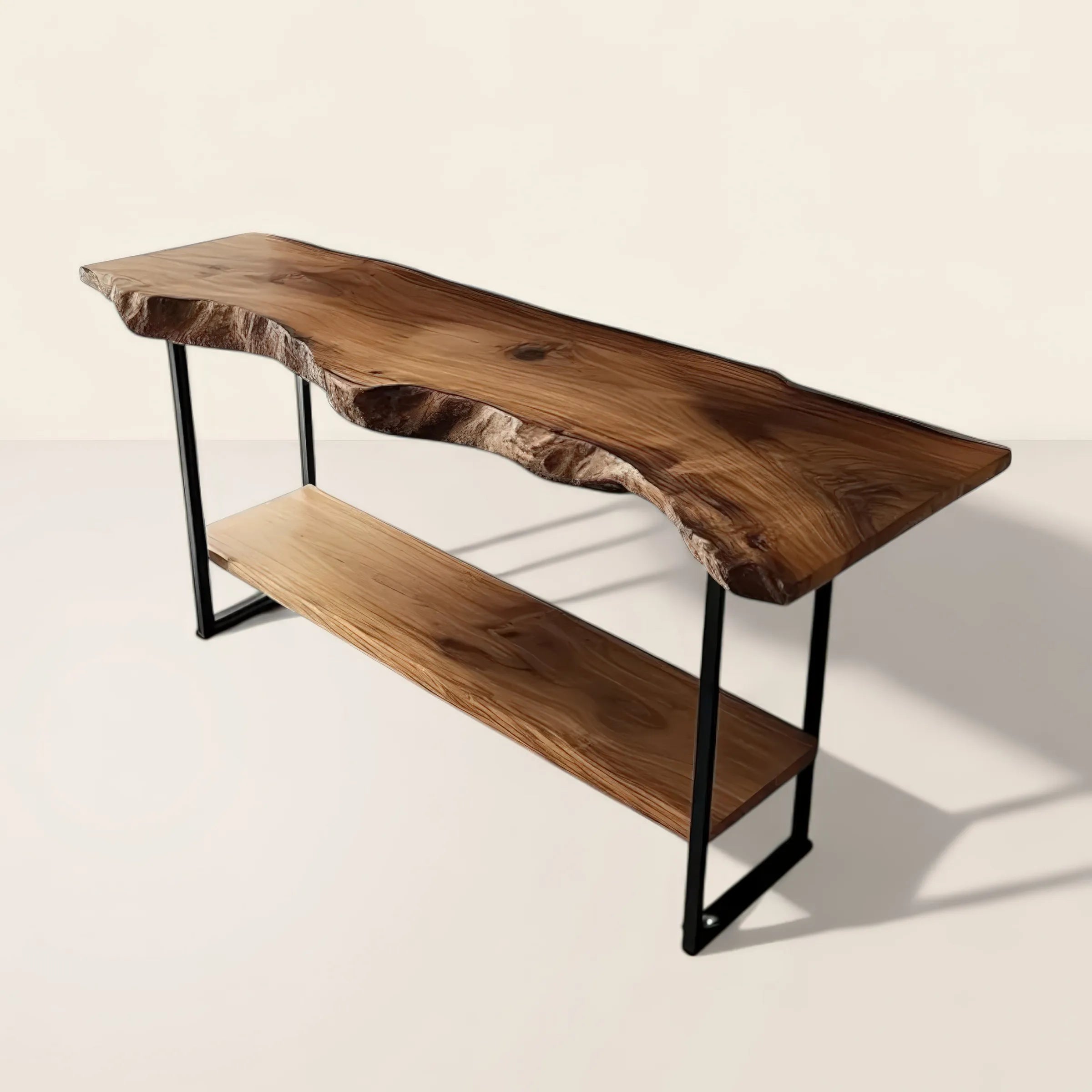 Rustic Live Edge Console Table with Metal Frame