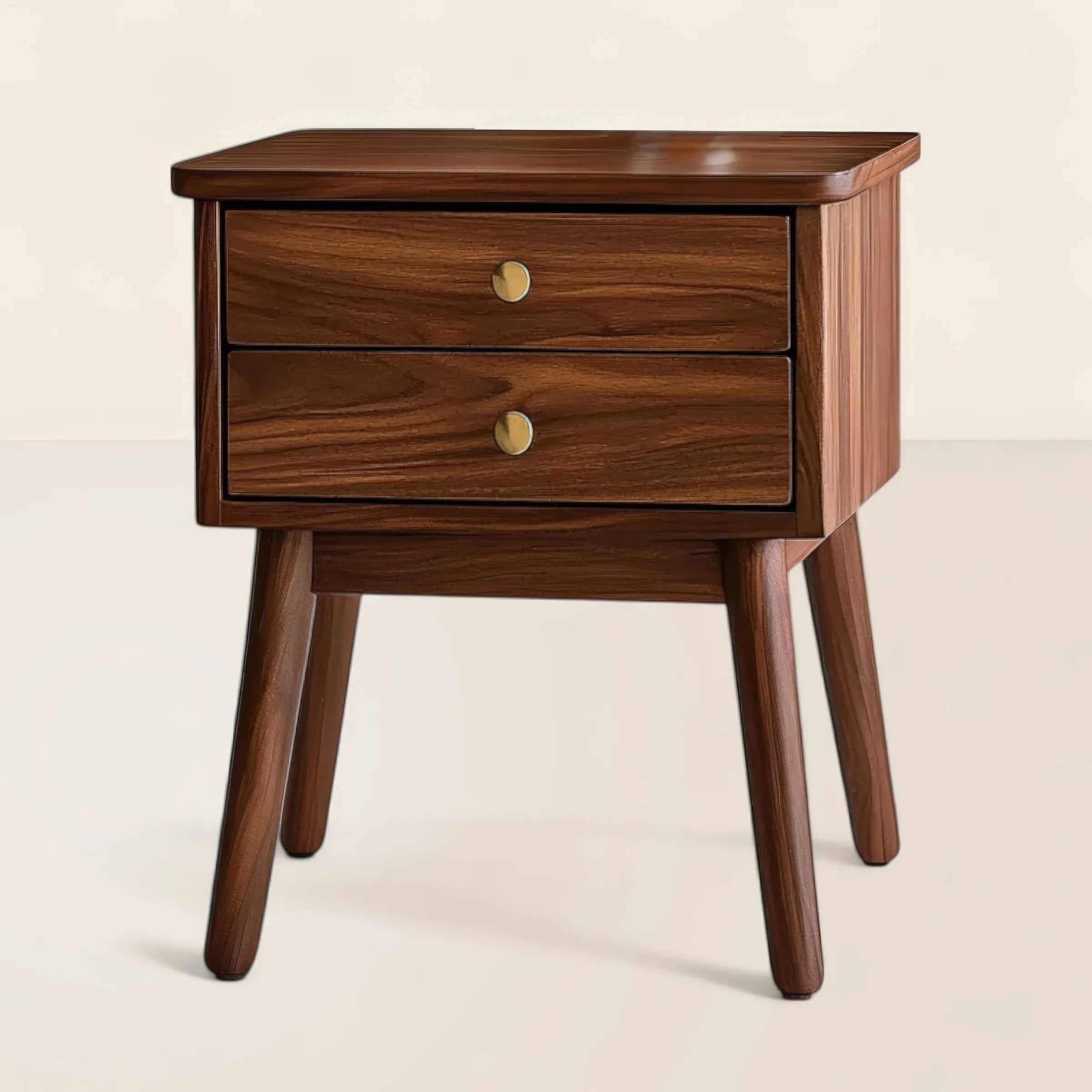 Wooden Nightstand Two Drawer Compact Mid Century Style