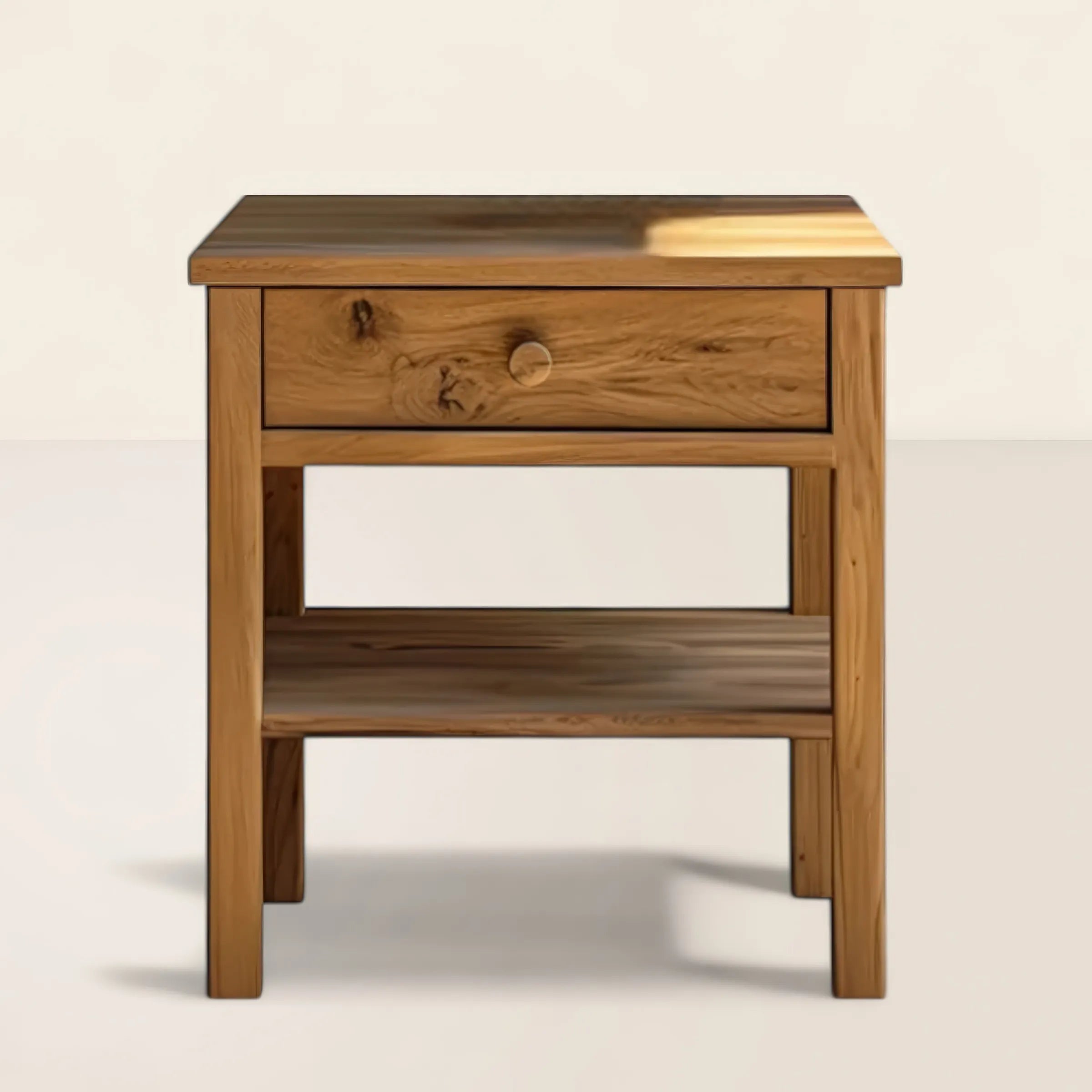 Rustic Wooden Nightstand Single Drawer Open Shelf Design
