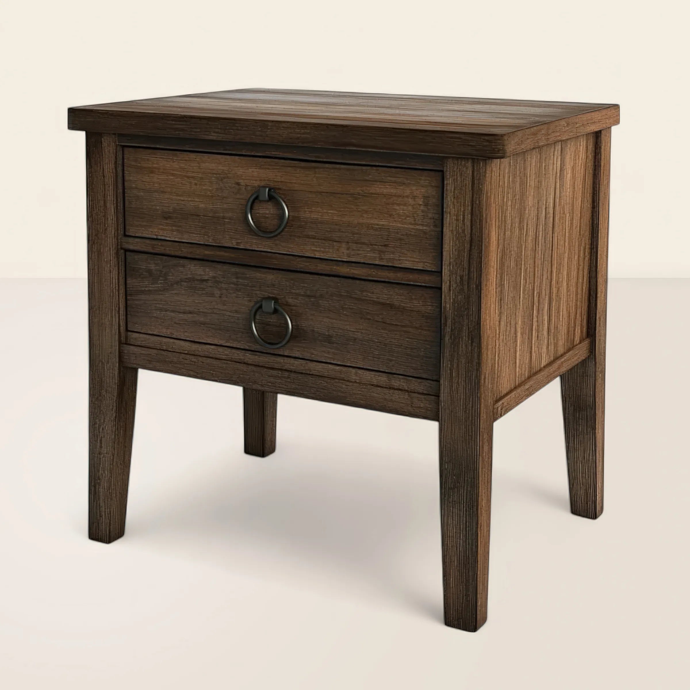 Rustic Wooden Nightstand Two Drawer Storage Accent Table