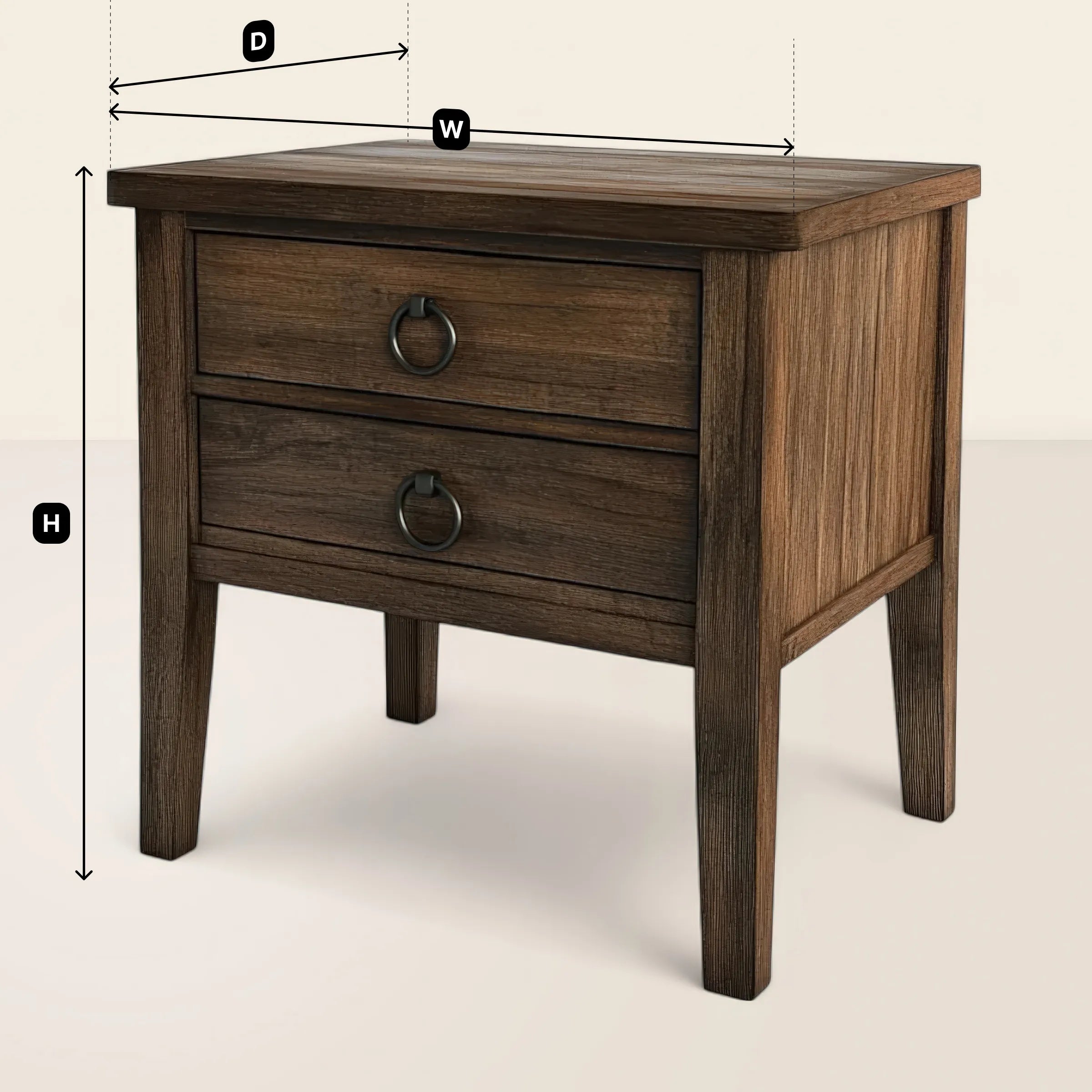 Rustic Wooden Nightstand Two Drawer Storage Accent Table