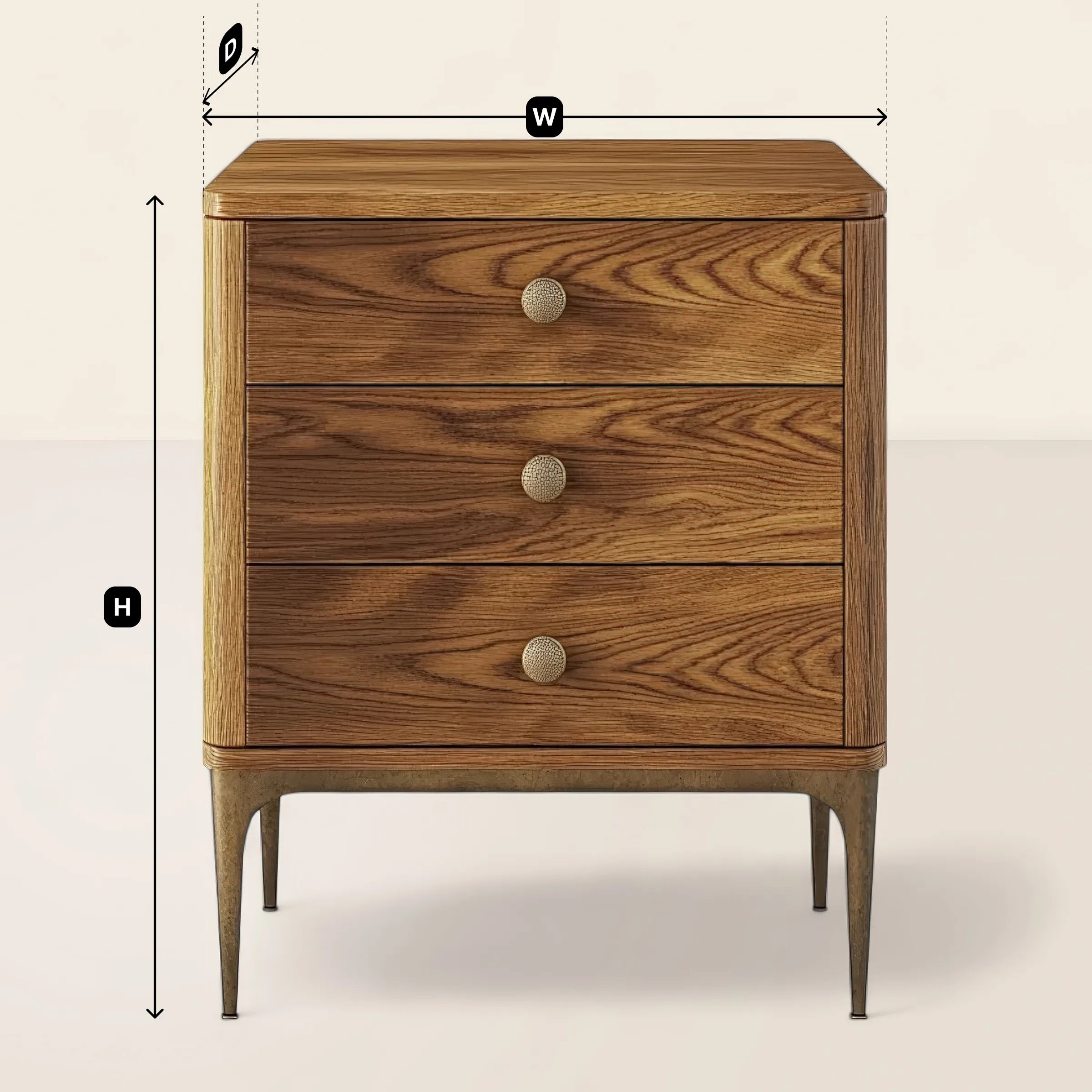 Mid Century Wooden Nightstand Three Drawer Storage Cabinet