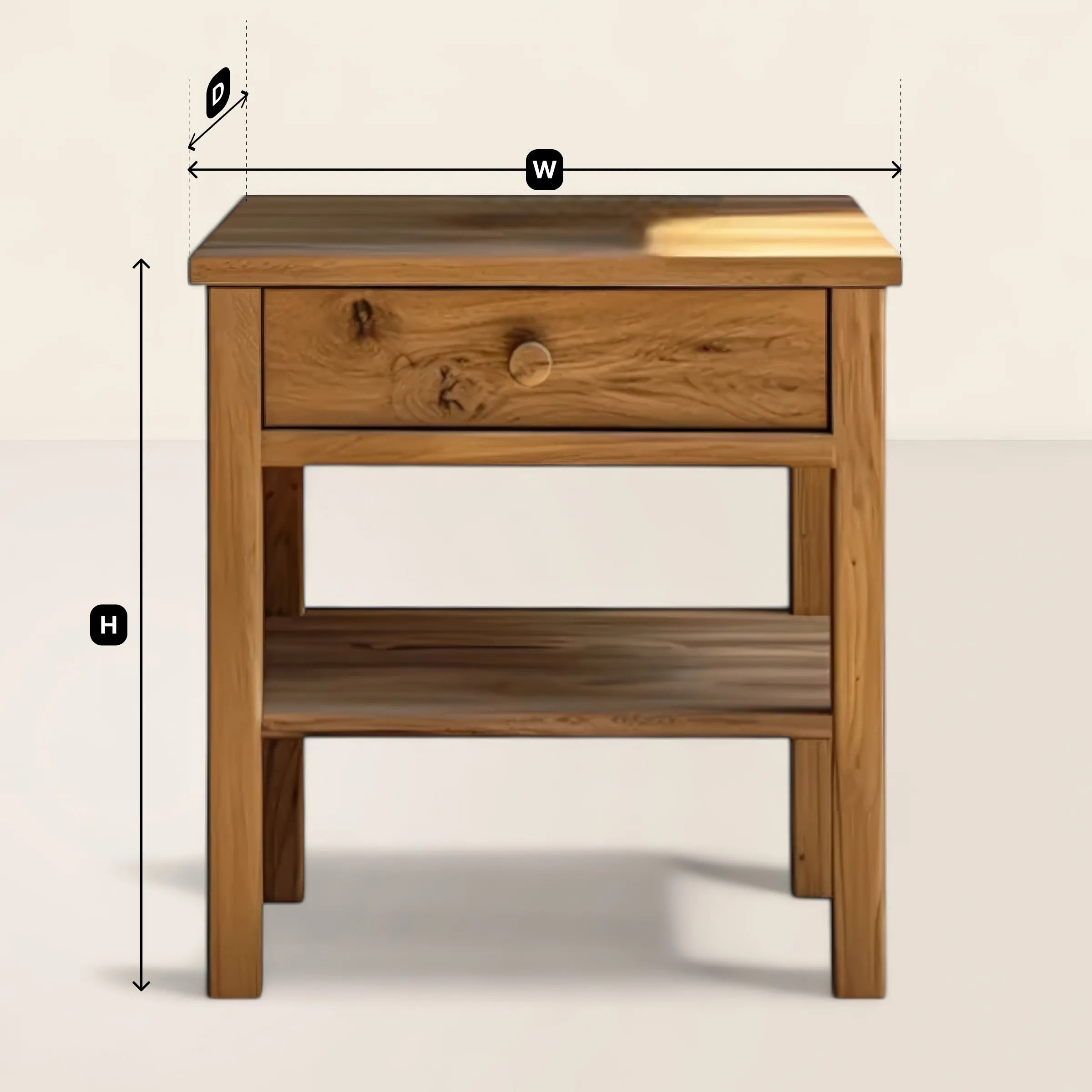 Rustic Wooden Nightstand Single Drawer Open Shelf Design