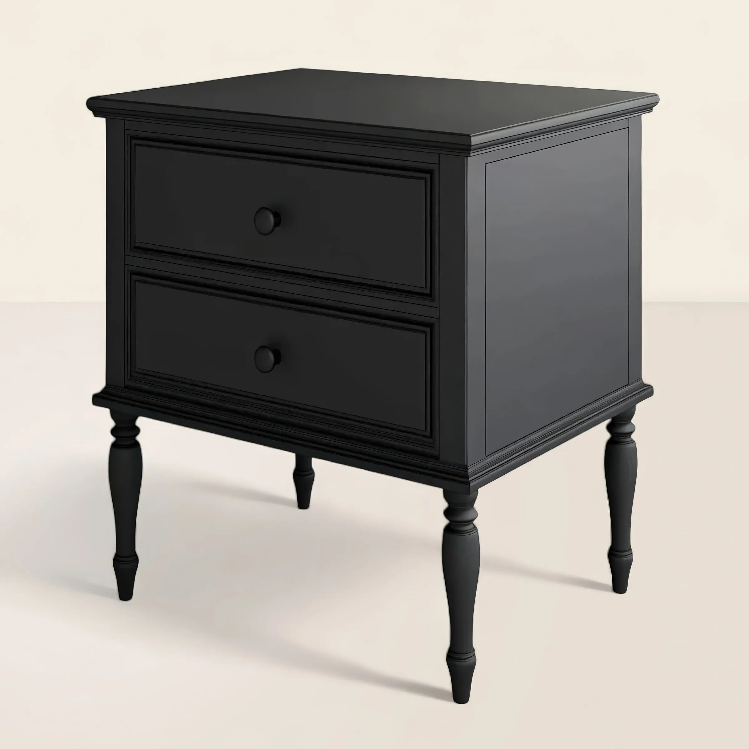 Vintage Black Nightstand Two Drawer Design