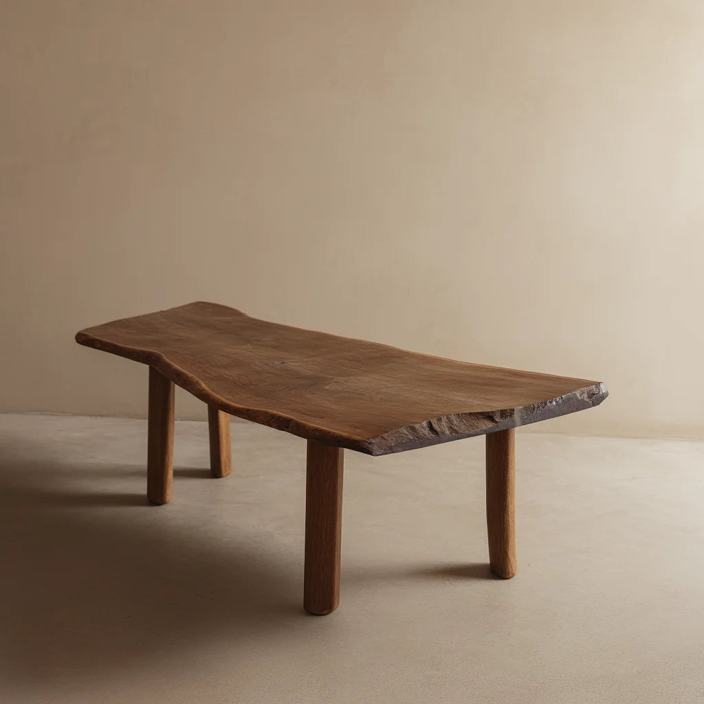 Low Table with curved top and rounded legs in cozy modern living room