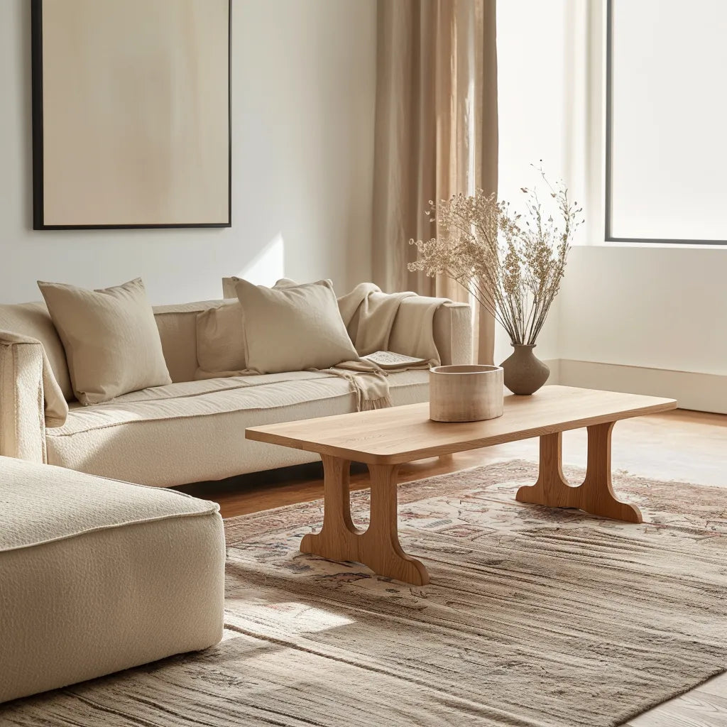 Natural Wood Coffee Table with curved legs and smooth surface