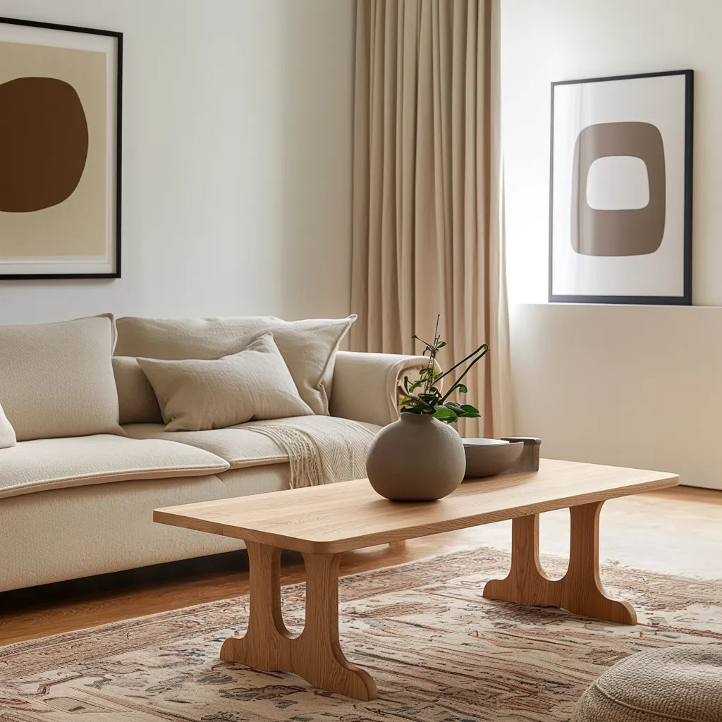 Natural Wood Coffee Table with curved legs and smooth surface