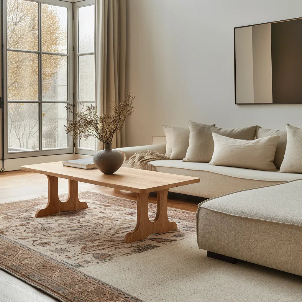 Natural Wood Coffee Table with curved legs and smooth surface