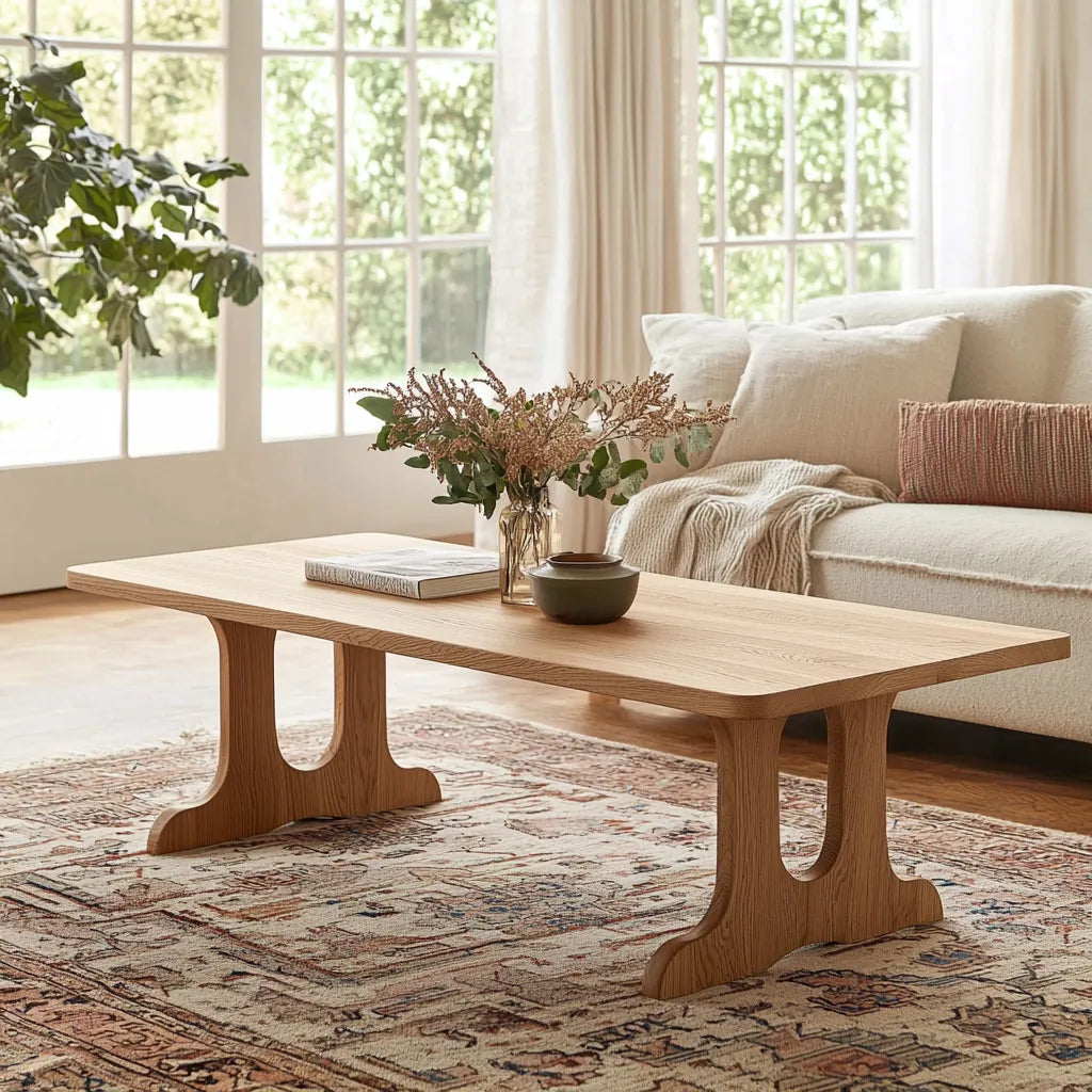 Natural Wood Coffee Table with curved legs and smooth surface