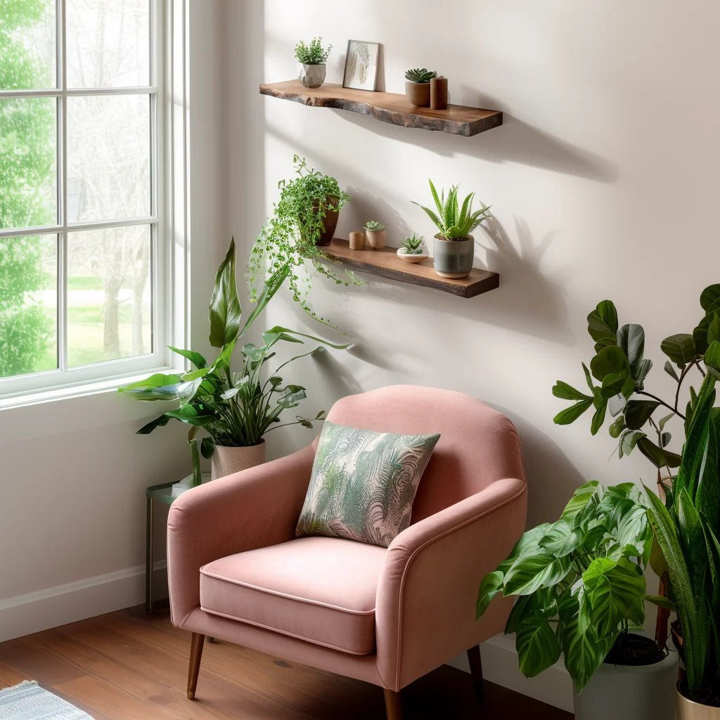 Organic Wall Shelf floating on a white wall with soft curved edge and natural styling