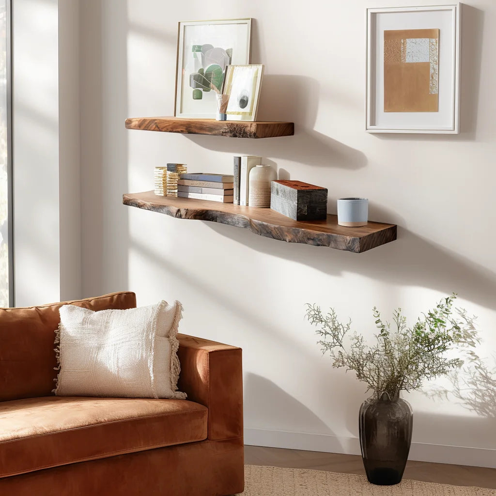 Organic Wall Shelf floating on a white wall with soft curved edge and natural styling