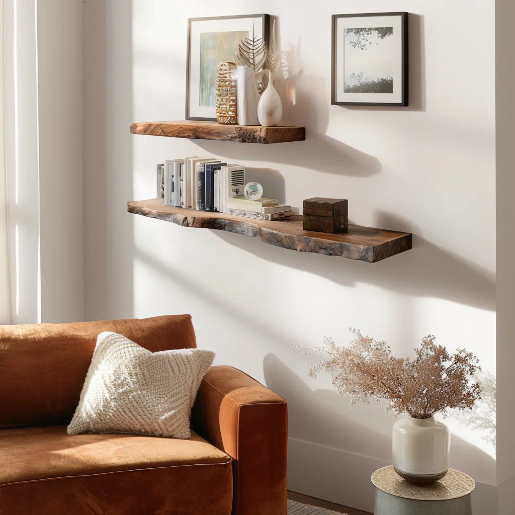Organic Wall Shelf floating on a white wall with soft curved edge and natural styling