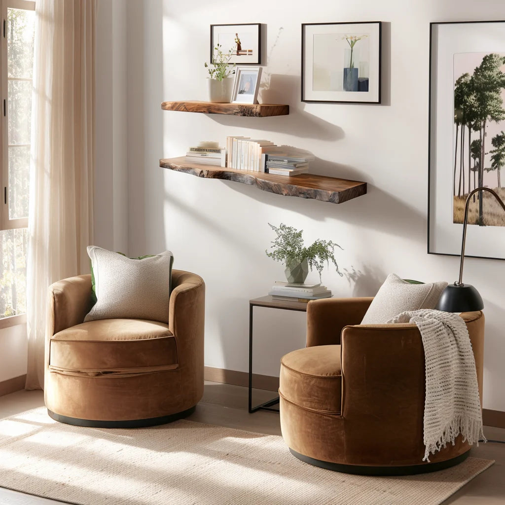 Organic Wall Shelf floating on a white wall with soft curved edge and natural styling