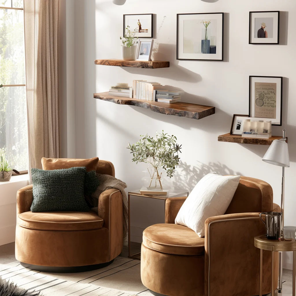 Organic Wall Shelf floating on a white wall with soft curved edge and natural styling