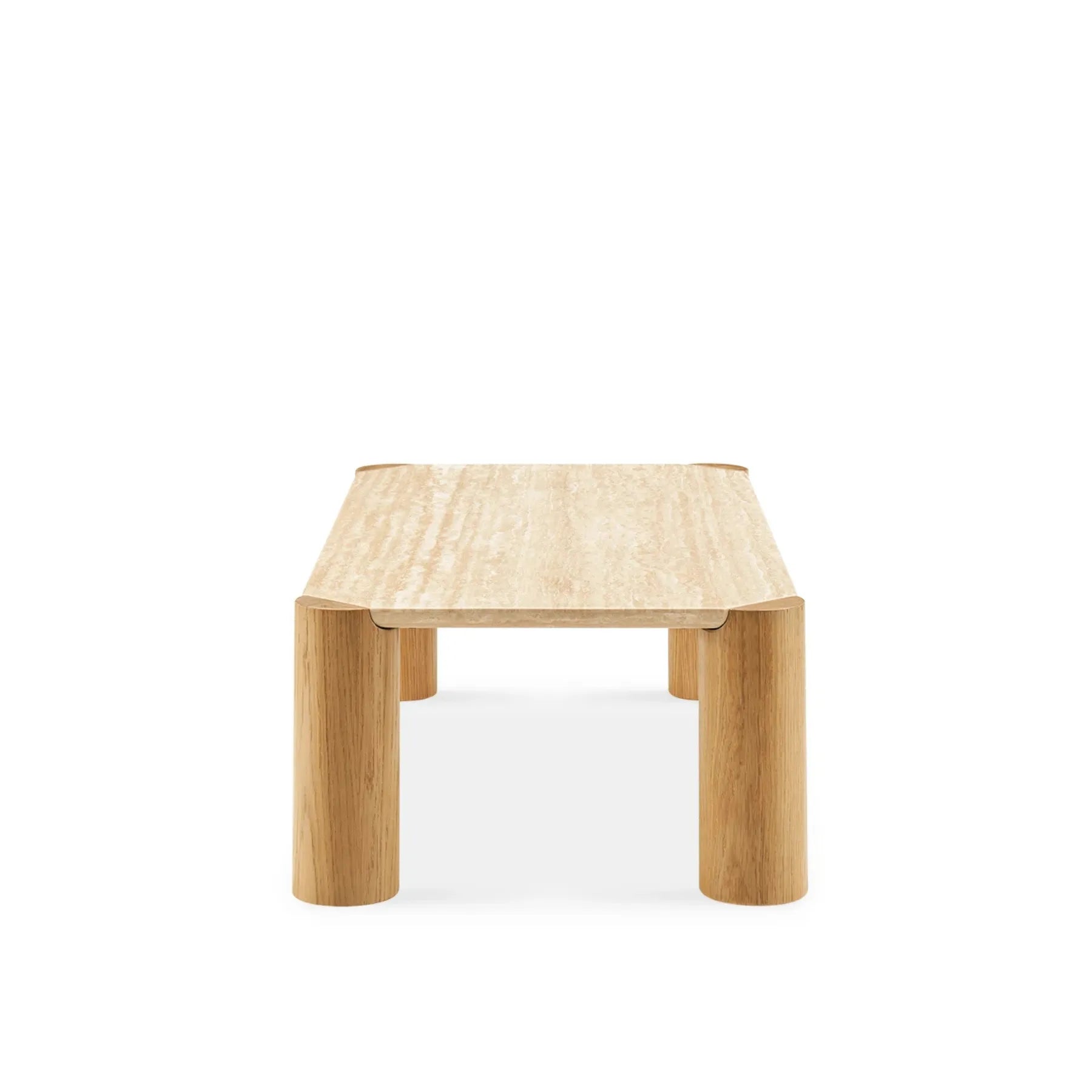 Rectangular modern coffee table with cylindrical legs and sleek design