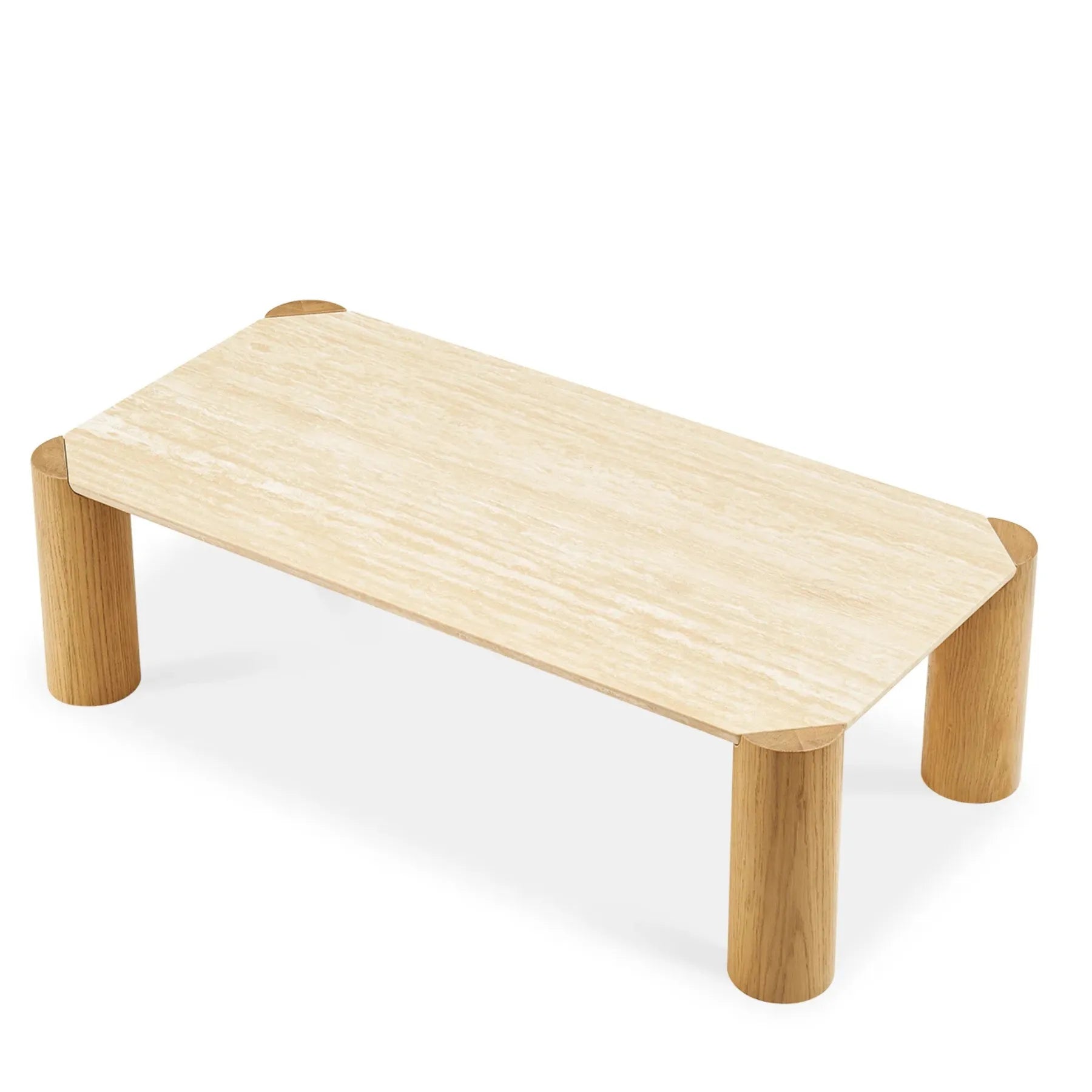 Rectangular modern coffee table with cylindrical legs and sleek design