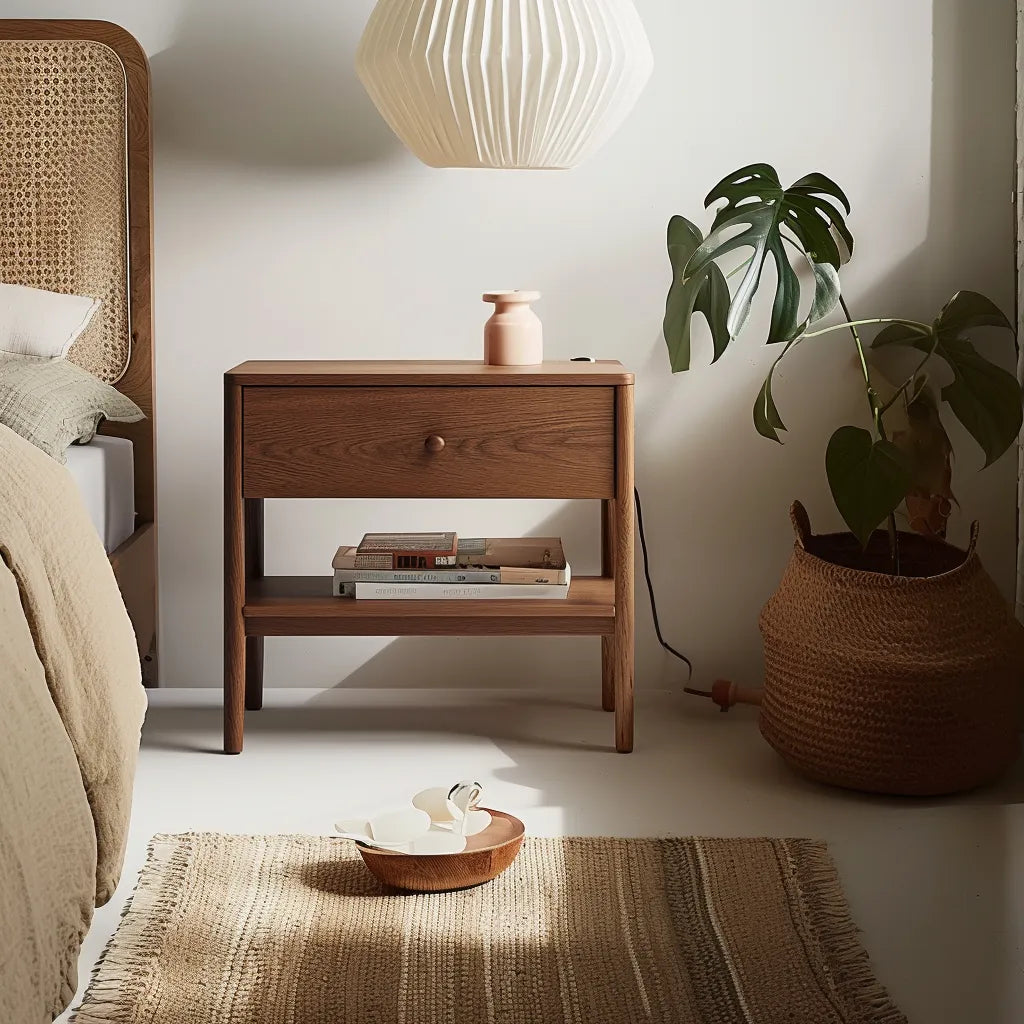 Refined Nightstand with single drawer and open lower shelf for modern bedroom storage