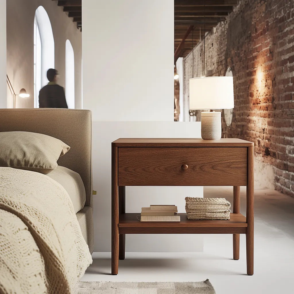 Refined Nightstand with single drawer and open lower shelf for modern bedroom storage