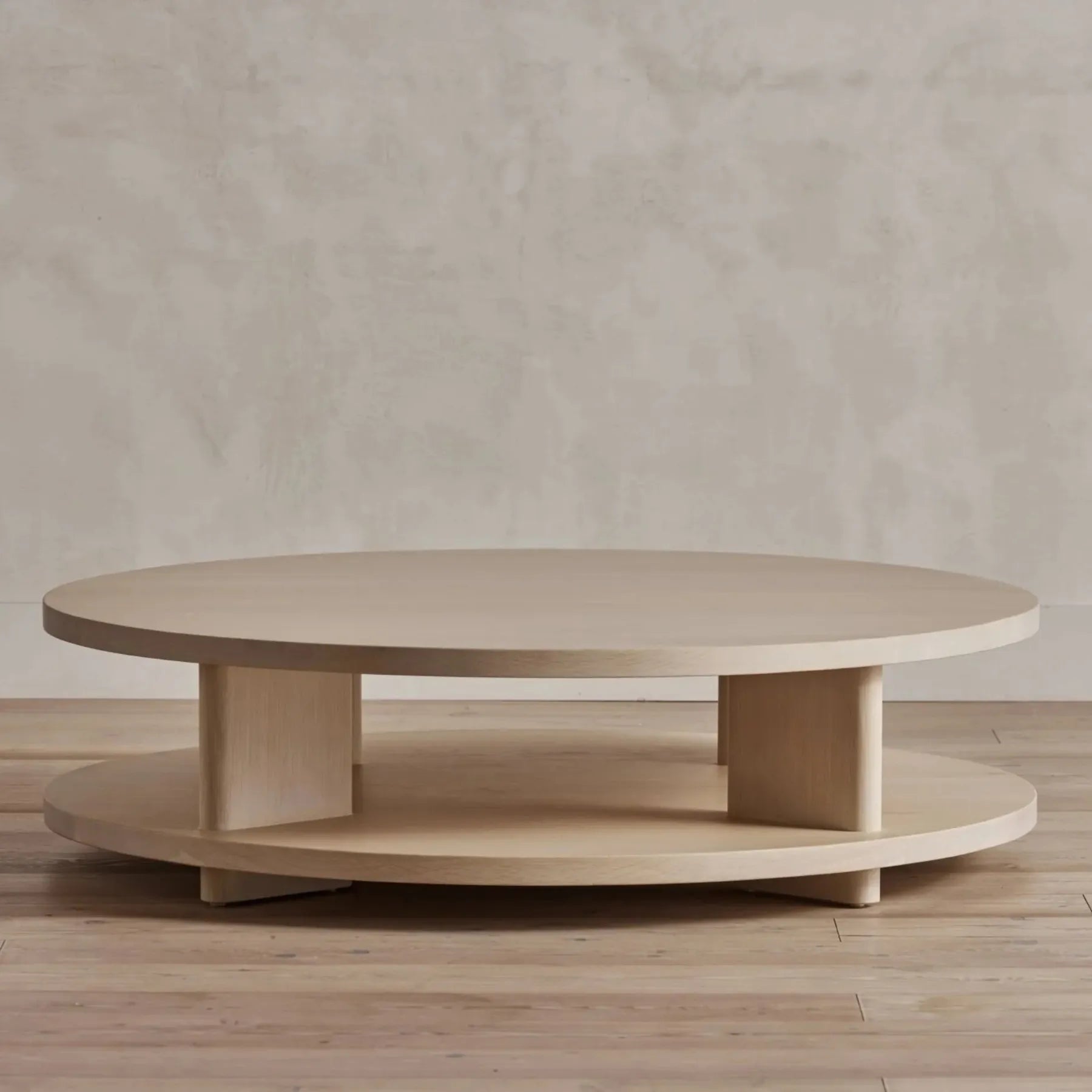 Round Double Layer Coffee Table with spacious top and open lower shelf for storage