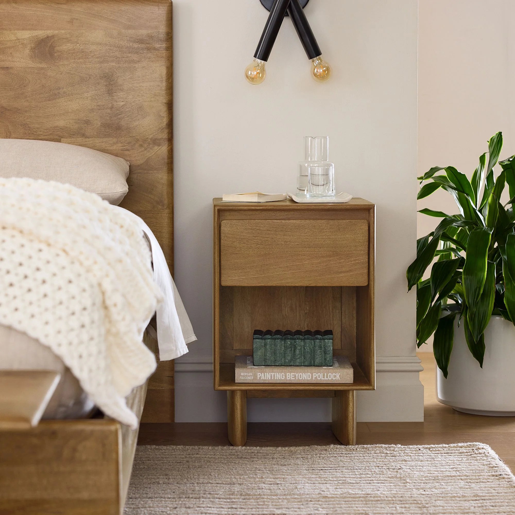 Sleek Urban Bedside Nightstand with spacious drawer and open shelf