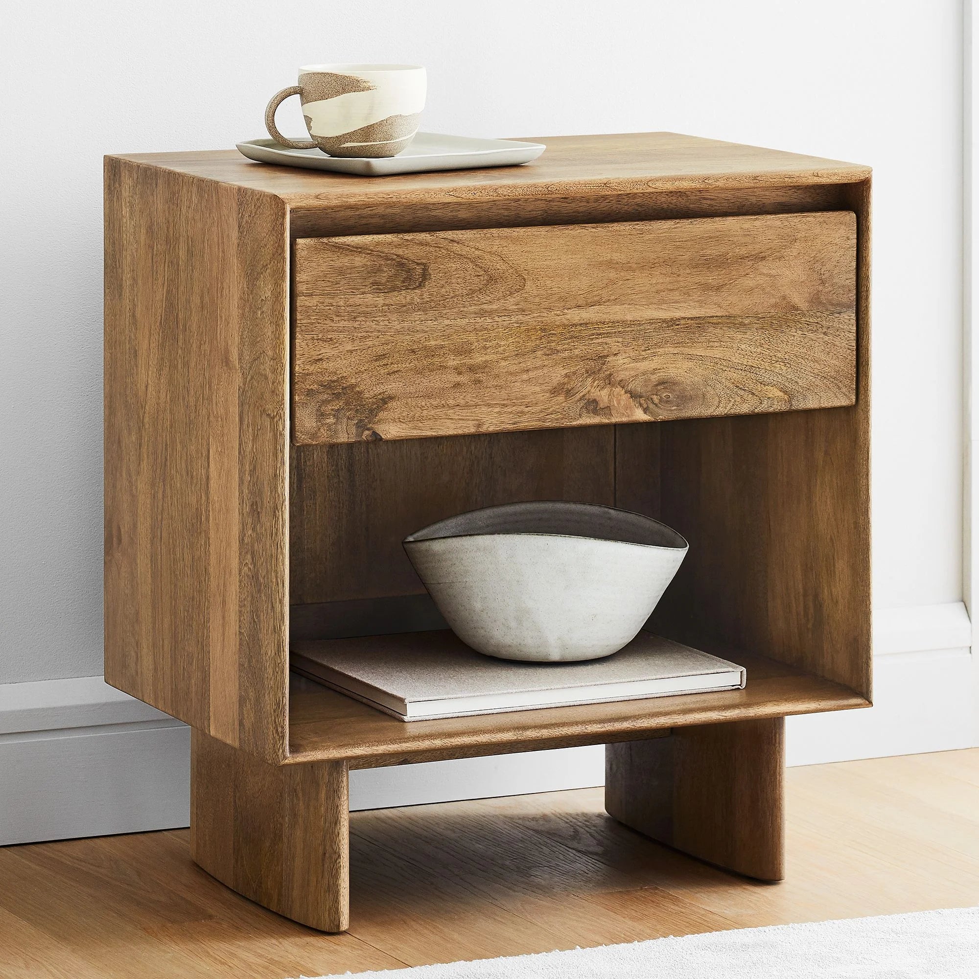 Sleek Urban Bedside Nightstand with spacious drawer and open shelf
