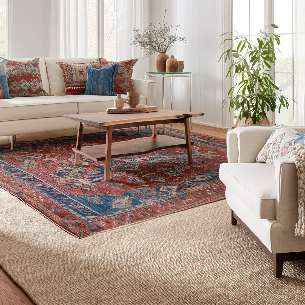 Split level coffee table styled near autumn window scene showing two-tiered design and warm tones