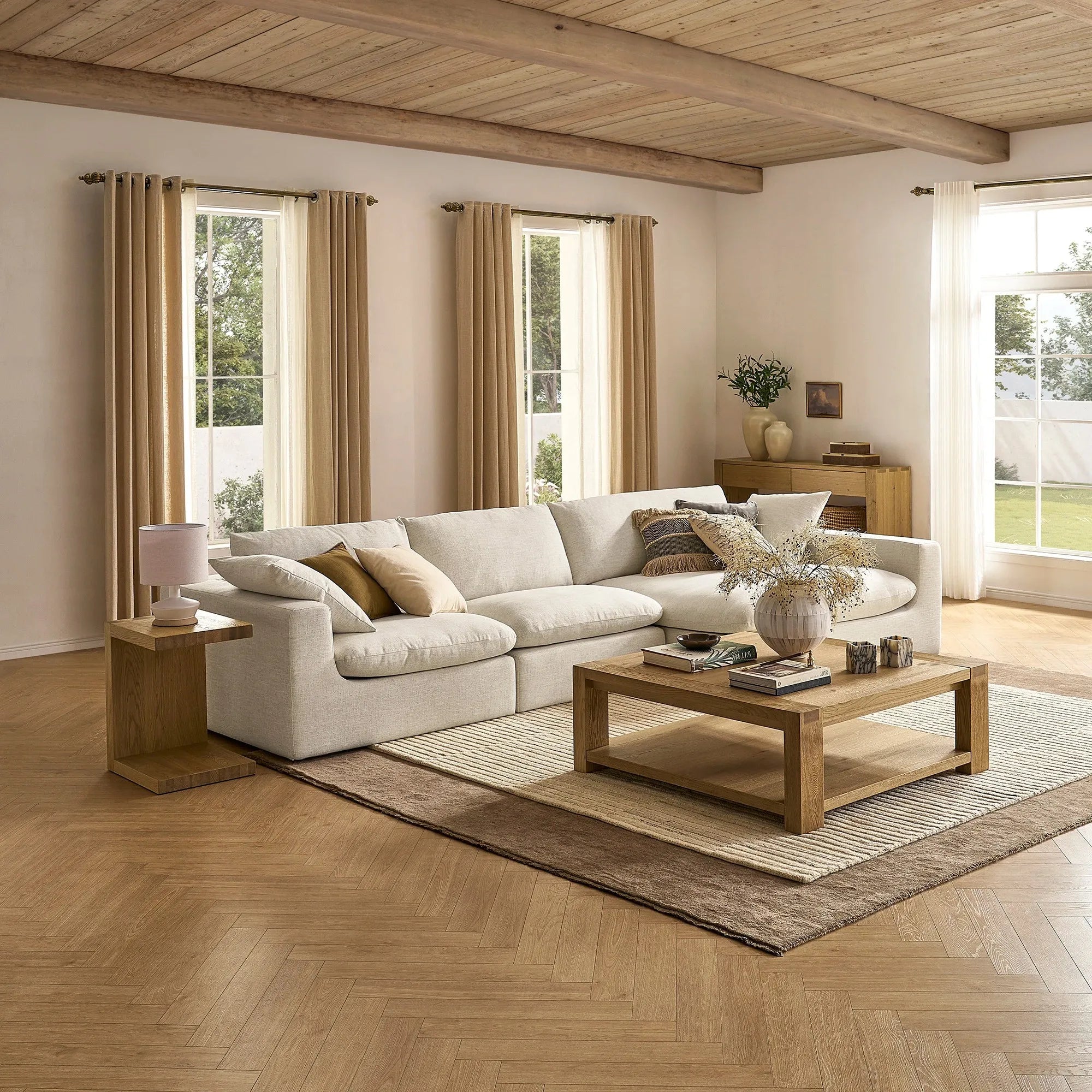 Square modern coffee table with open shelf for storage