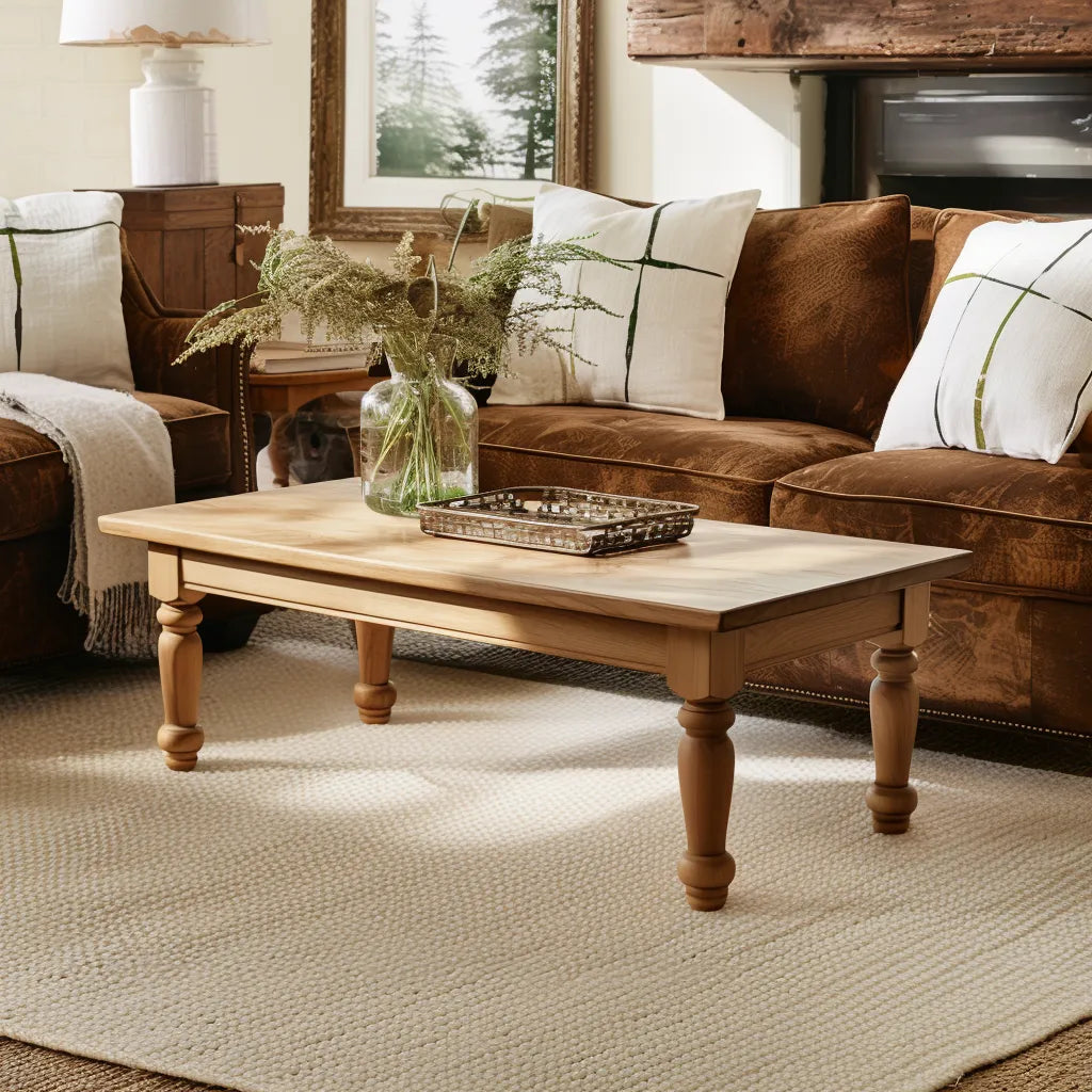 Traditional coffee table classic design turned legs spacious tabletop elegant accent