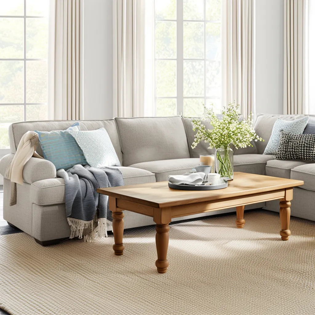 Traditional coffee table classic design turned legs spacious tabletop elegant accent