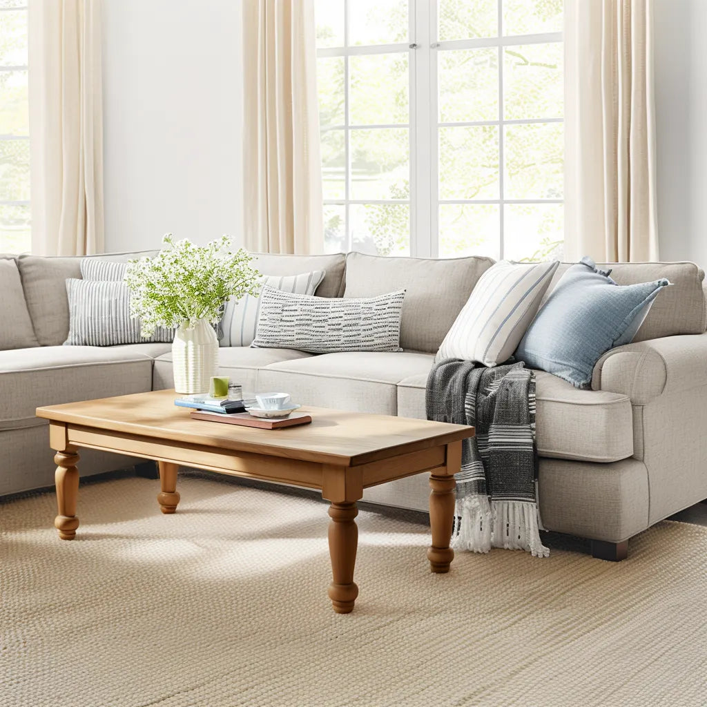 Traditional coffee table classic design turned legs spacious tabletop elegant accent