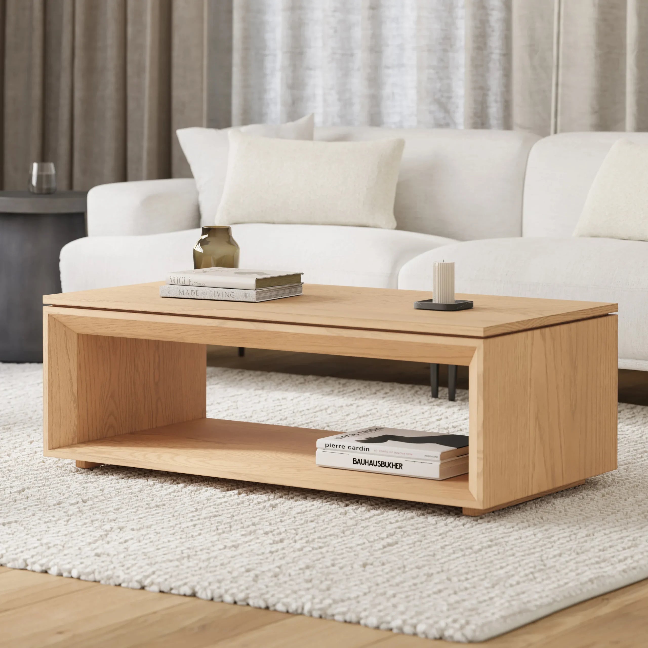 Wide Coffee Table with open storage shelf