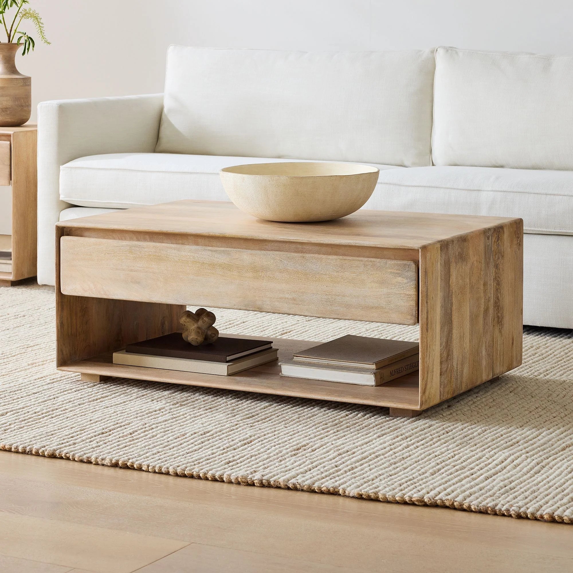 Rectangular Storage Coffee Table Modern Open Shelf Design
