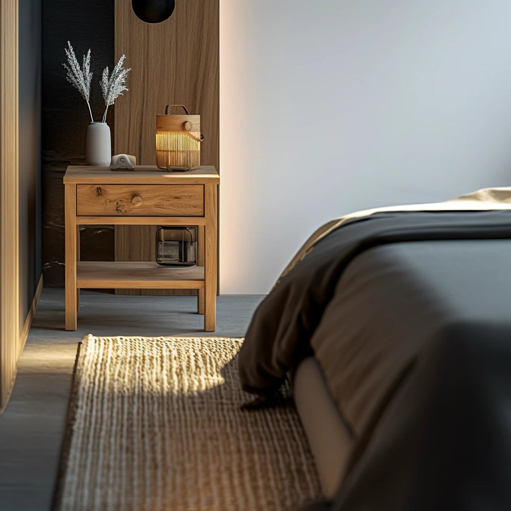 Rustic Wooden Nightstand Single Drawer Open Shelf Design