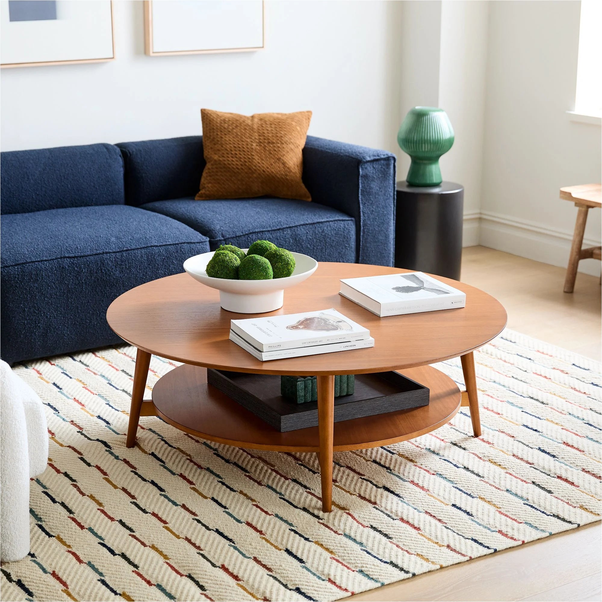 Mid-Century Round Coffee Table Solid Wood Design