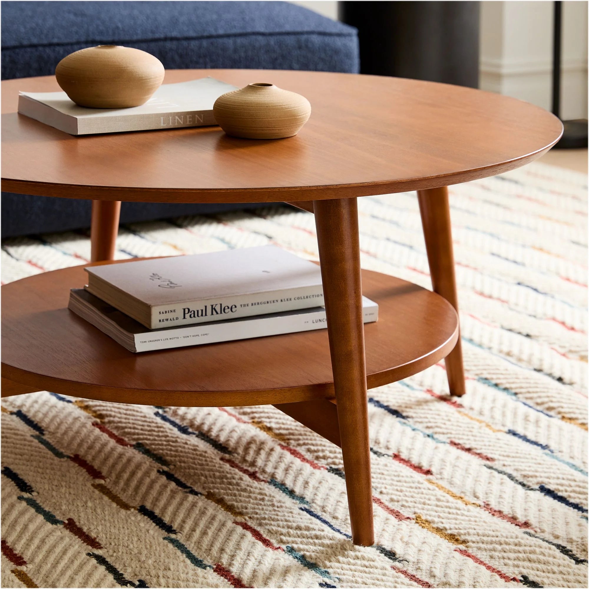 Mid-Century Round Coffee Table Solid Wood Design