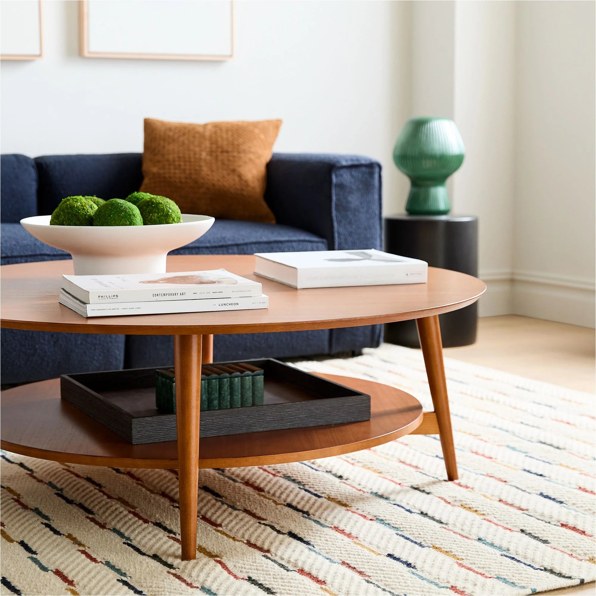 Mid-Century Round Coffee Table Solid Wood Design