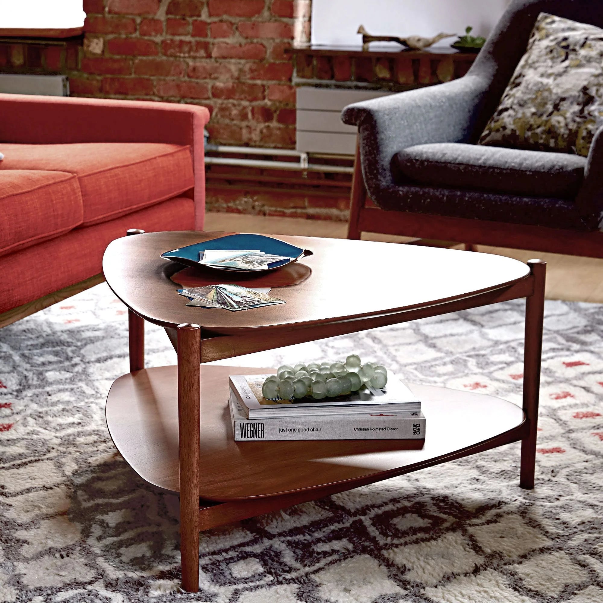 Retro Triangle Coffee Table Lower Shelf Design