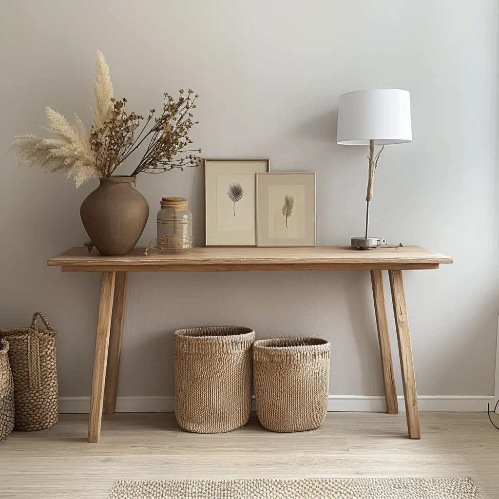 Rustic Console Table Minimalist Design Natural Finish