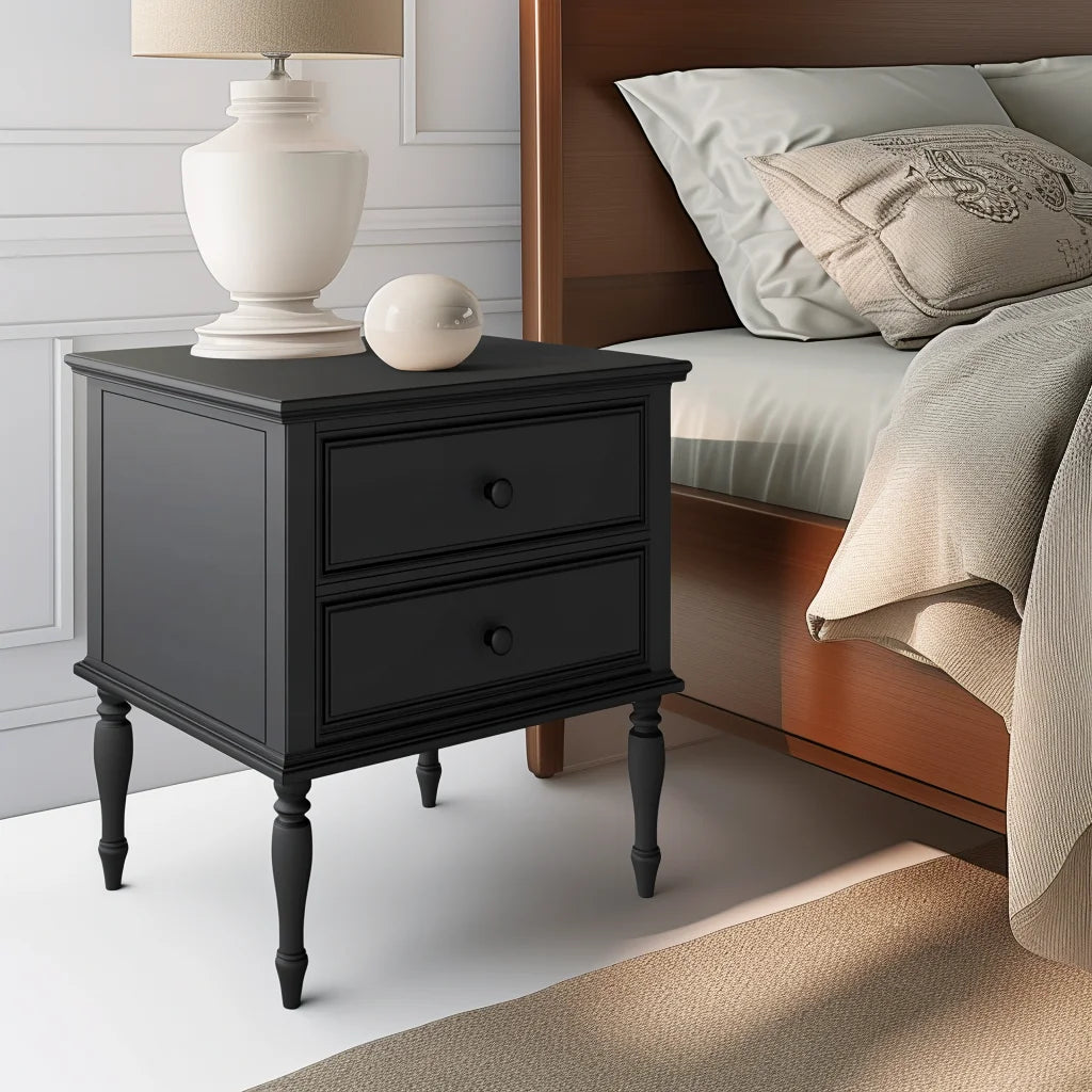 Vintage Black Nightstand Two Drawer Design