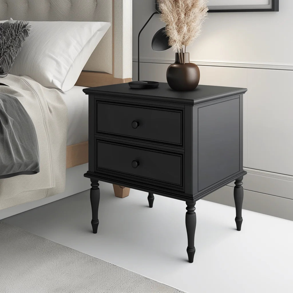 Vintage Black Nightstand Two Drawer Design