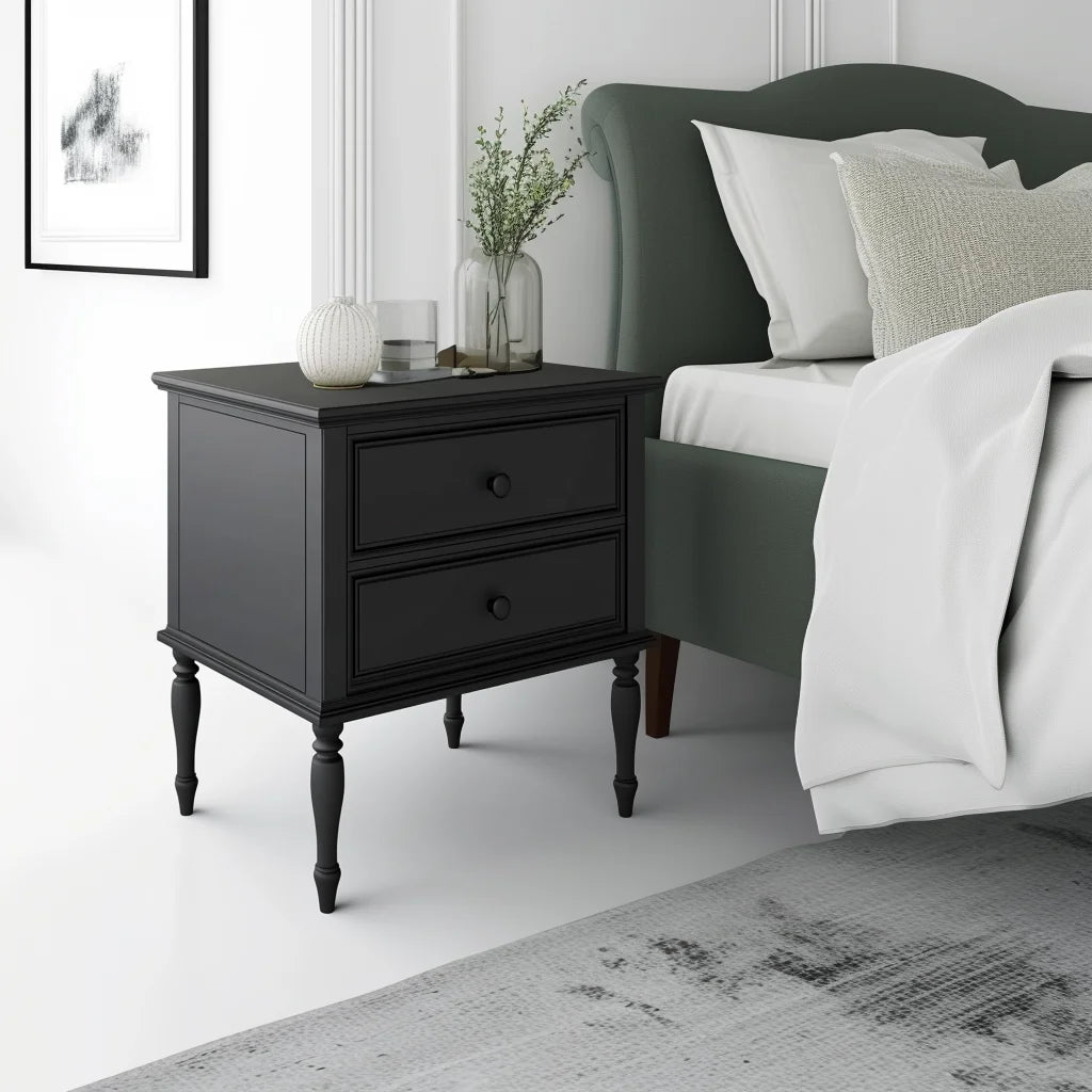 Vintage Black Nightstand Two Drawer Design