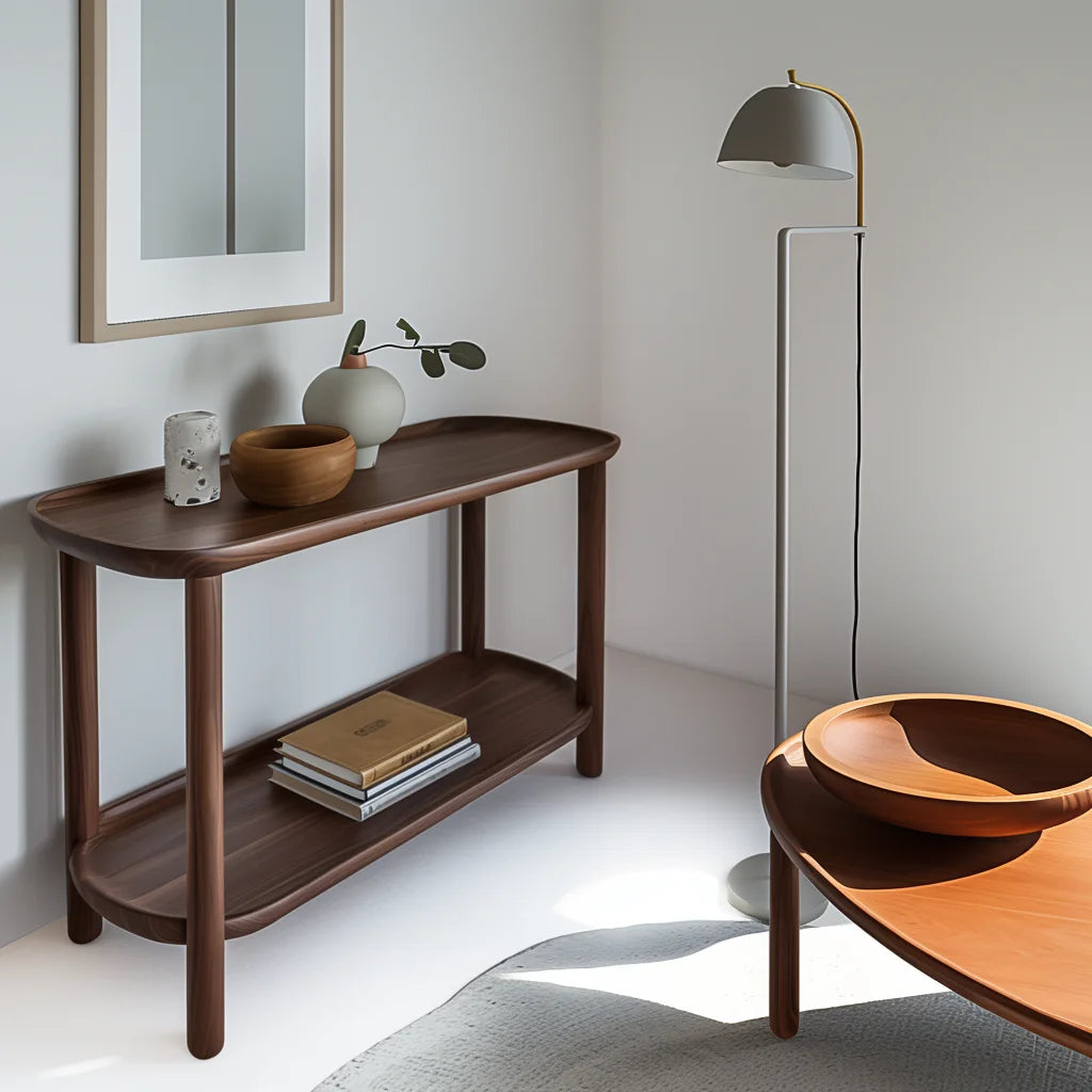 Modern Wooden Console Table Lower Shelf Storage